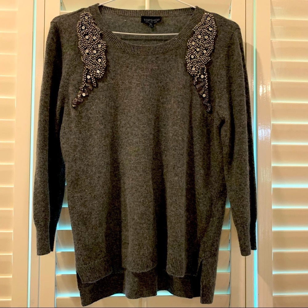 Topshop Grey Embellished Sweater
